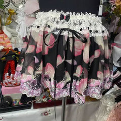 Bowknot leopard print lace hem ribbon mini skirt