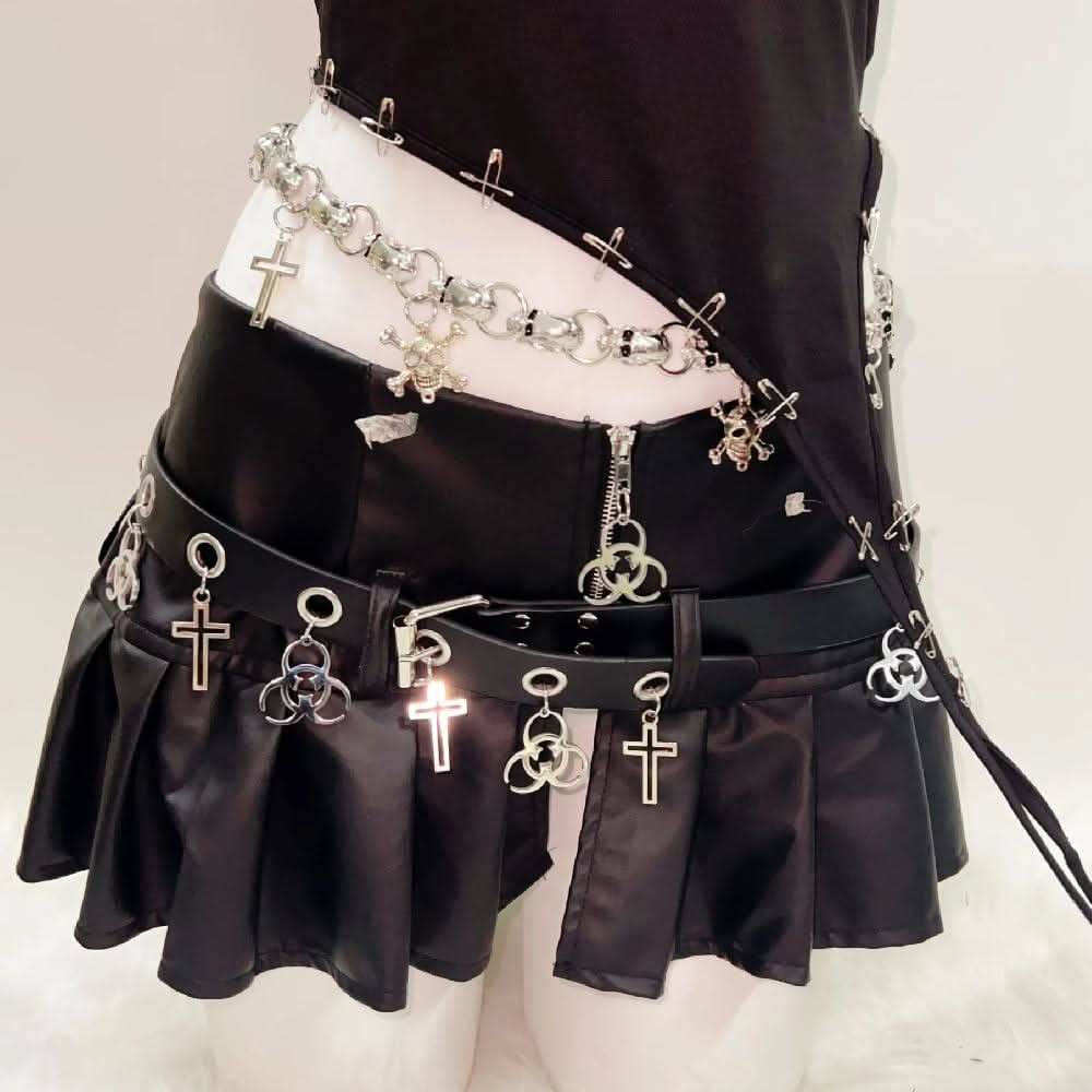 One shoulder beaded skull PU leather belt top