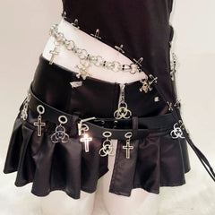 One shoulder beaded skull PU leather belt top