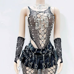 Skull fishnet hollow out tank cut out top