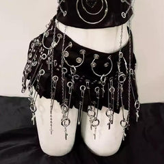 Halter o ring PU leather rivet metal chain top