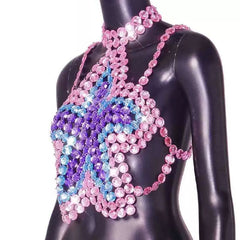 Halter star pattern backless gem chain top