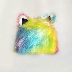 Fluffy contrast Cat ears applique cap