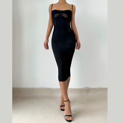 Sweetheart neck mesh patchwork cami midi dress