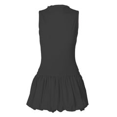 Sleeveless high neck ruched ribbed mini dress